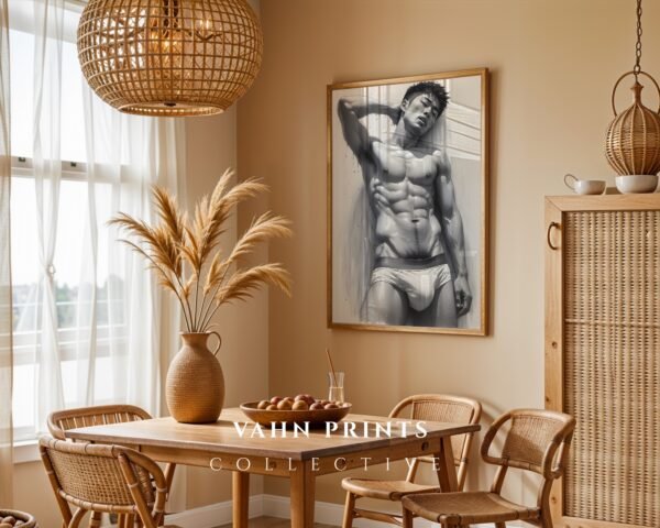 Male Nude Form Line Drawing Art Print Contemporary