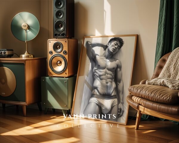 Male Nude Form Line Drawing Art Print Contemporary