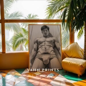 Minimal Nude Male Gesture Drawing Wall Art