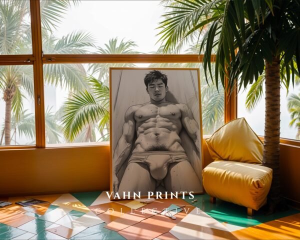 Minimal Nude Male Gesture Drawing Wall Art