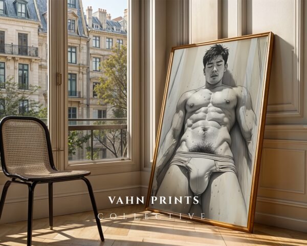 Minimal Nude Male Gesture Drawing Wall Art