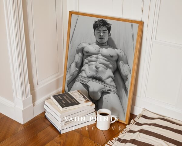 Minimal Nude Male Gesture Drawing Wall Art