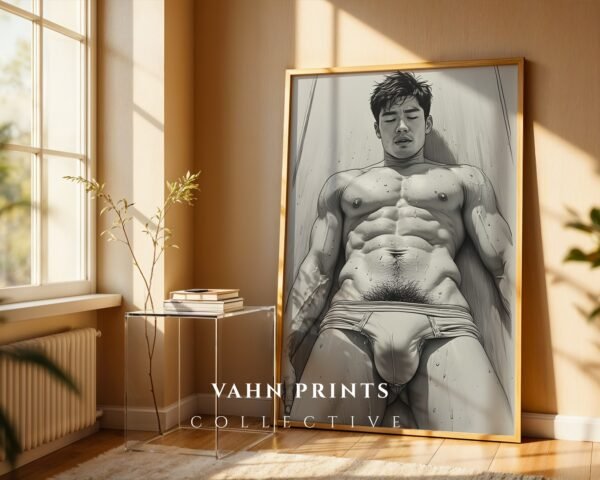 Minimal Nude Male Gesture Drawing Wall Art