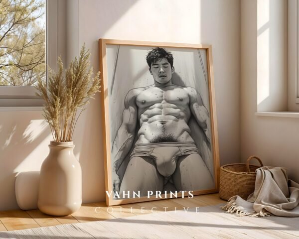 Minimal Nude Male Gesture Drawing Wall Art