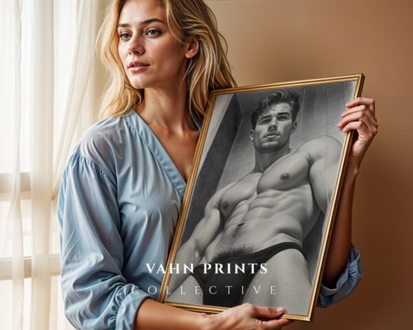 Male Nude Line Illustration Art Print Clean Design