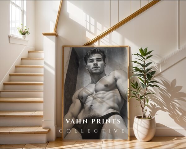 Male Nude Line Illustration Art Print Clean Design