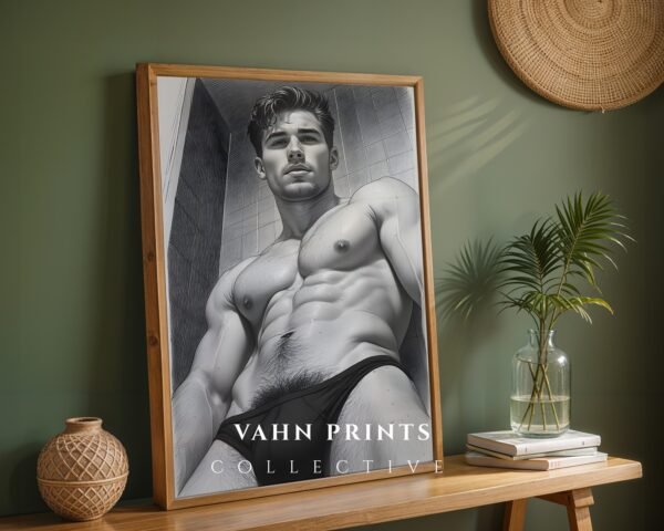 Male Nude Line Illustration Art Print Clean Design