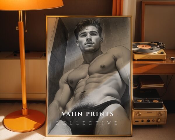 Male Nude Line Illustration Art Print Clean Design