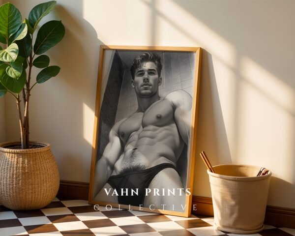 Male Nude Line Illustration Art Print Clean Design