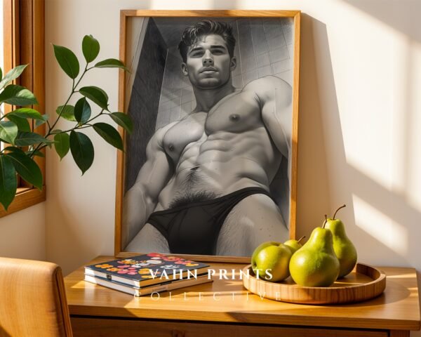 Male Nude Line Illustration Art Print Clean Design