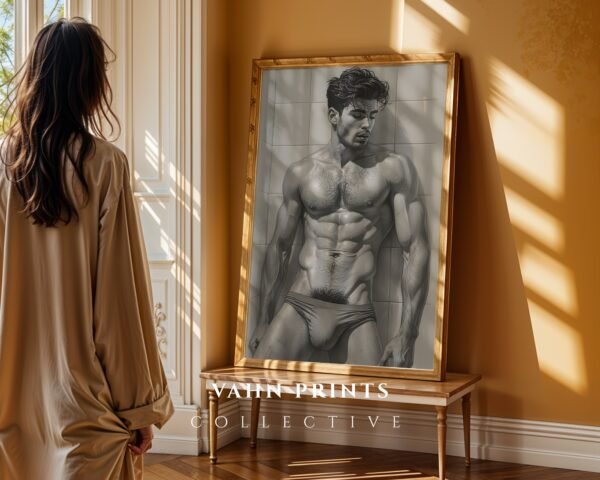 Modern Nude Male Figure Wall Art Artistic Sketch