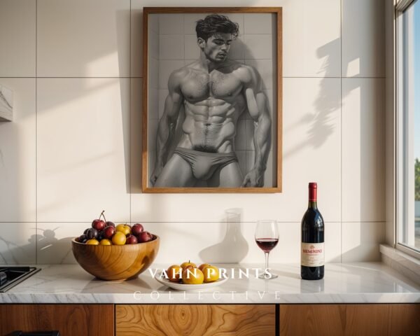 Modern Nude Male Figure Wall Art Artistic Sketch