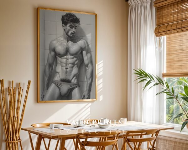 Modern Nude Male Figure Wall Art Artistic Sketch