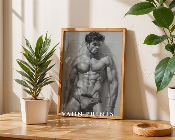 Modern Nude Male Figure Wall Art Artistic Sketch