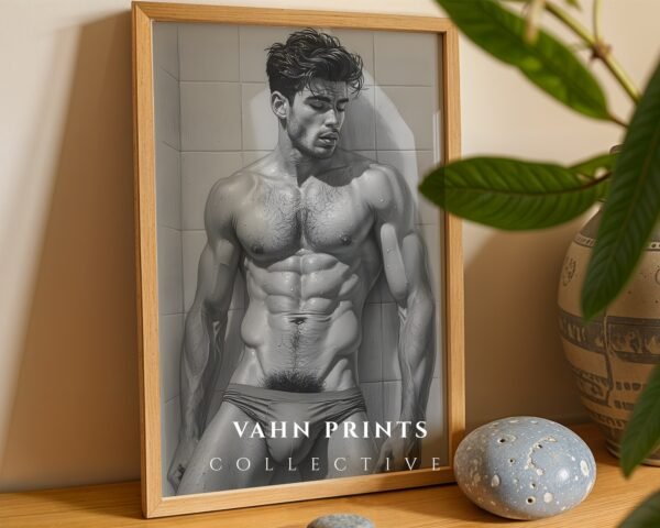 Modern Nude Male Figure Wall Art Artistic Sketch