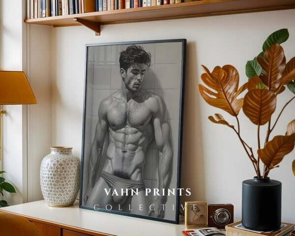 Modern Nude Male Figure Wall Art Artistic Sketch