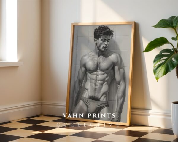 Modern Nude Male Figure Wall Art Artistic Sketch