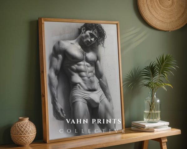 Minimal Nude Male Body Outline Art Print