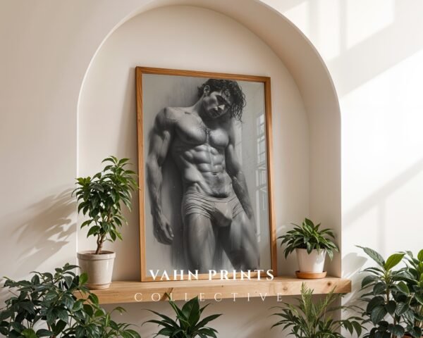 Minimal Nude Male Body Outline Art Print