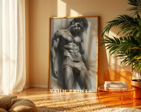 Minimal Nude Male Body Outline Art Print