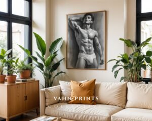 Male Nude Figure Drawing Wall Art Contemporary Decor