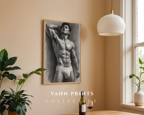 Male Nude Figure Drawing Wall Art Contemporary Decor