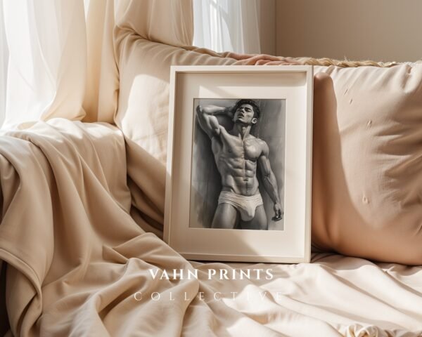 Male Nude Figure Drawing Wall Art Contemporary Decor