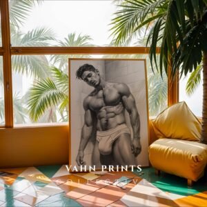 Stylish Nude Male Line Drawing Art Print Modern