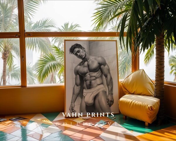 Stylish Nude Male Line Drawing Art Print Modern