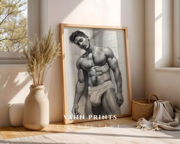 Stylish Nude Male Line Drawing Art Print Modern