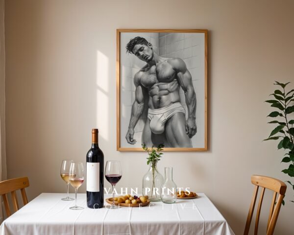 Stylish Nude Male Line Drawing Art Print Modern