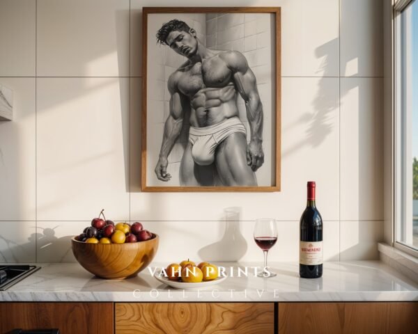 Stylish Nude Male Line Drawing Art Print Modern