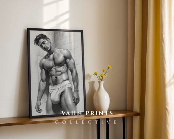 Stylish Nude Male Line Drawing Art Print Modern