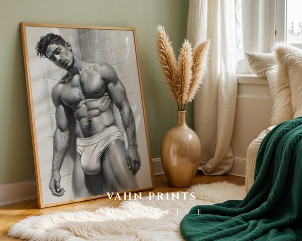 Stylish Nude Male Line Drawing Art Print Modern