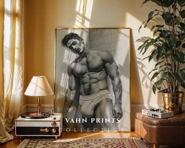 Stylish Nude Male Line Drawing Art Print Modern