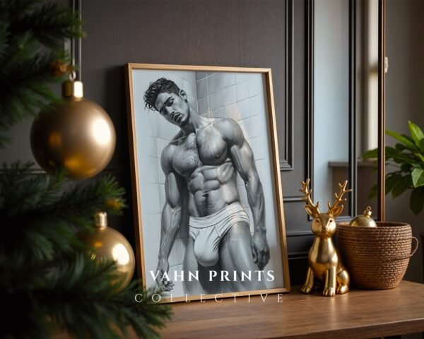 Stylish Nude Male Line Drawing Art Print Modern