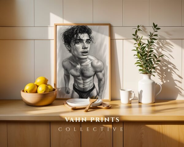 Male Nude Body Study Illustration Wall Art Minimalist