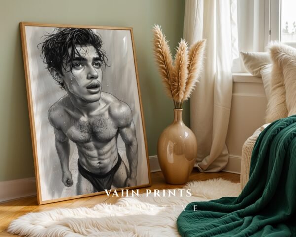 Male Nude Body Study Illustration Wall Art Minimalist