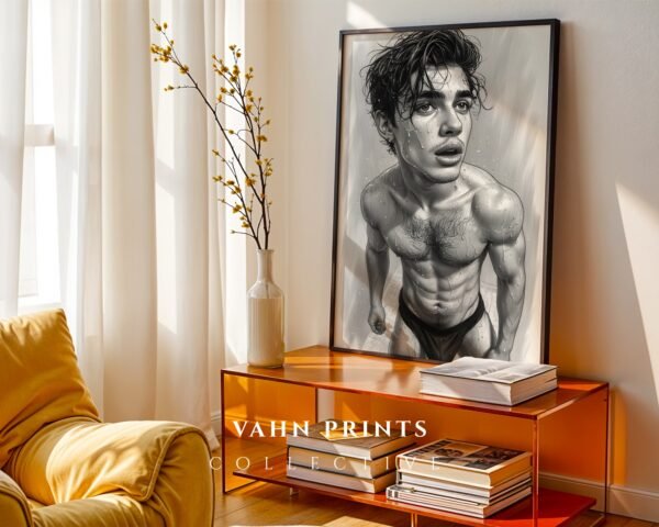 Male Nude Body Study Illustration Wall Art Minimalist