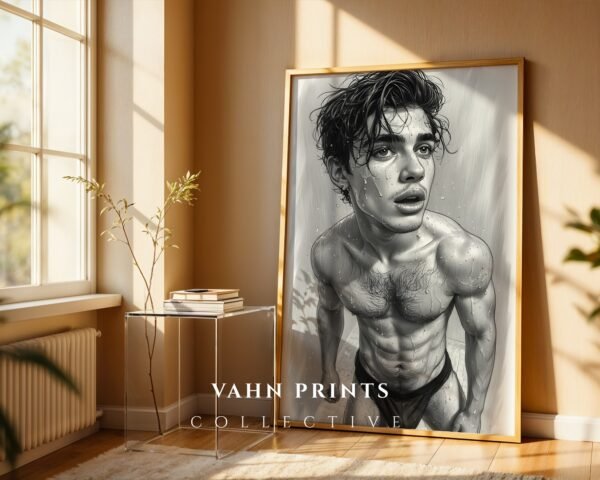 Male Nude Body Study Illustration Wall Art Minimalist