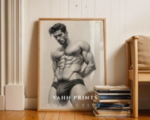 Male Nude Anatomy Line Drawing Art Print Modern