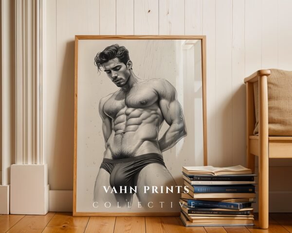 Male Nude Anatomy Line Drawing Art Print Modern