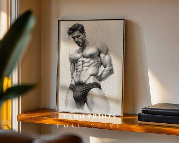 Male Nude Anatomy Line Drawing Art Print Modern