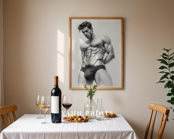 Male Nude Anatomy Line Drawing Art Print Modern