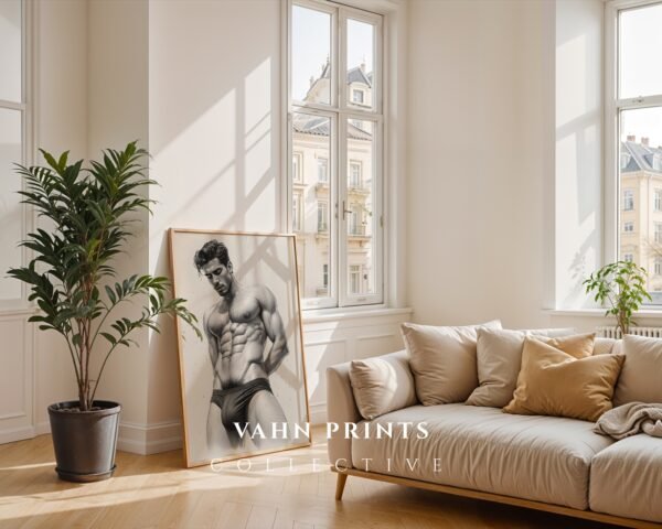 Male Nude Anatomy Line Drawing Art Print Modern