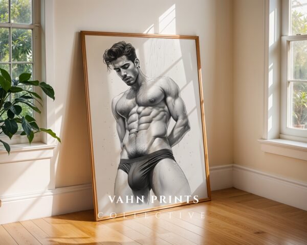 Male Nude Anatomy Line Drawing Art Print Modern