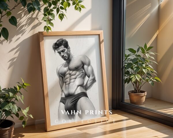 Male Nude Anatomy Line Drawing Art Print Modern
