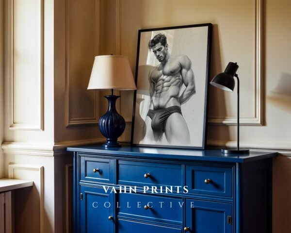 Male Nude Anatomy Line Drawing Art Print Modern