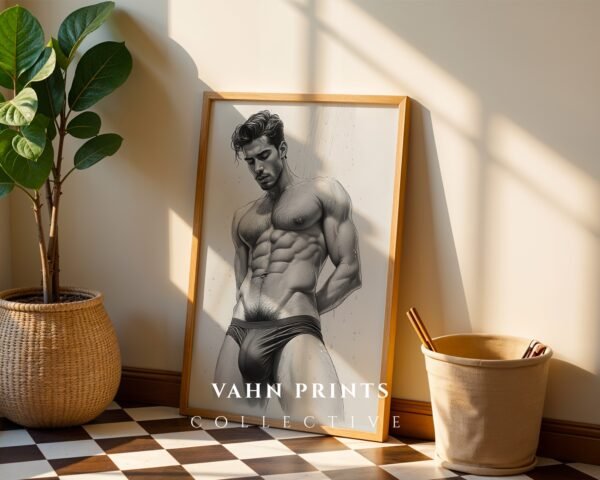 Male Nude Anatomy Line Drawing Art Print Modern