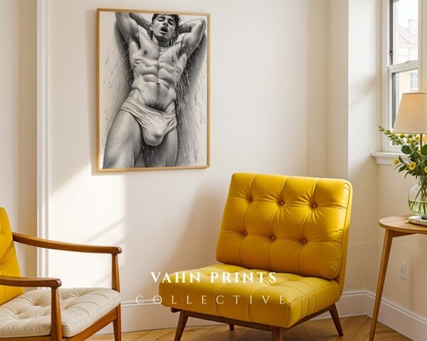 Elegant Nude Male Illustration Wall Art Minimalist